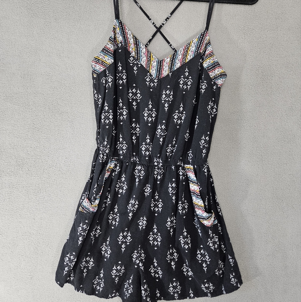 Mudd Y2K Womens Small Romper Tank Shorts Black Aztec Sweatheart Strappy